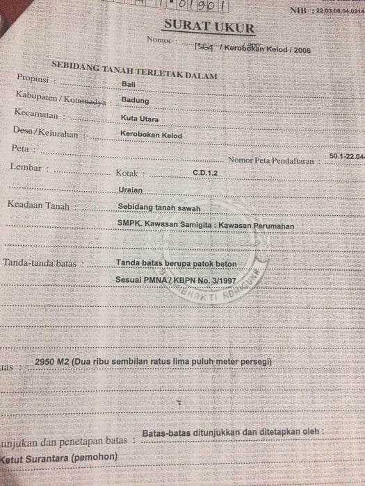 Dijual Tanah Kavling di jalan Bidadari Seminyak