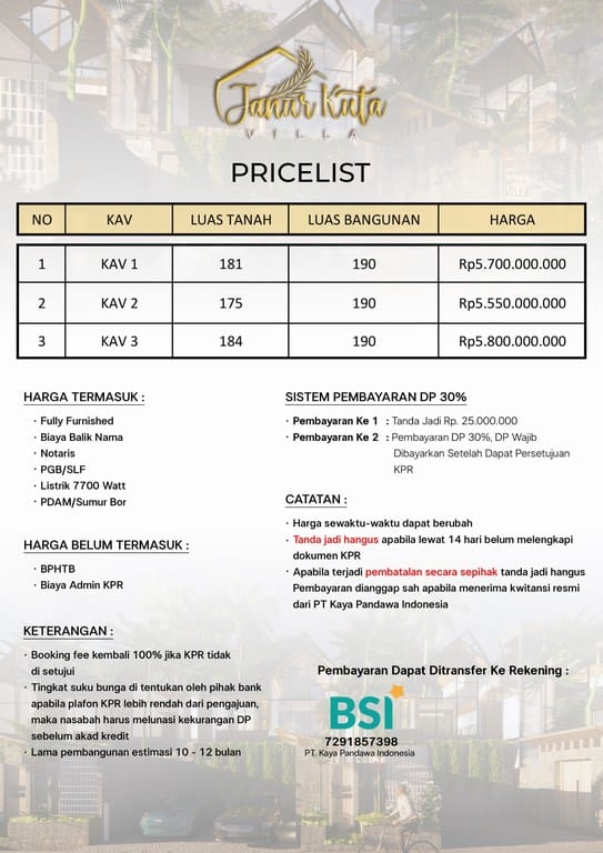 Harga Janur villa kuta