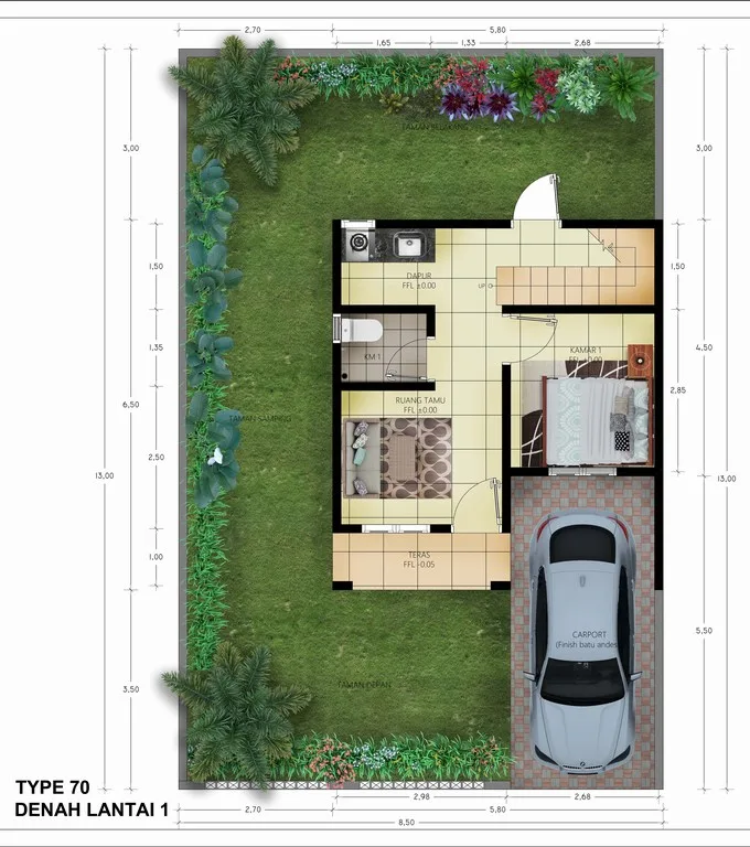 Layout lantai 1 Perdana Kampial Cluster Nusa Dua - Type 70