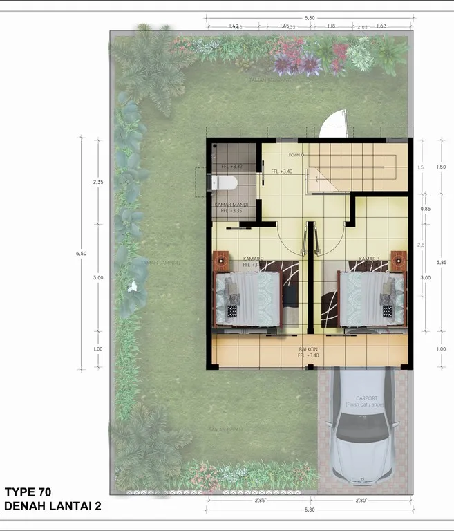 Layout lantai 2 Perdana Kampial Cluster Nusa Dua - Type 70