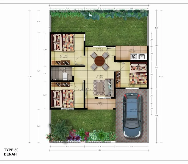 Layout Perdana Kampial Cluster - type 50