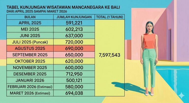 kunjungan wisata manca negara yang datang ke bali sampai bulan maret 2026