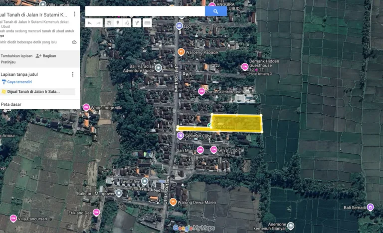 Akses jalan menuju lokasi jual tanah di kemenuh yang strategis, hanya berjarak 7 menit dari pusat pusat pariwisata Ubud Bali.