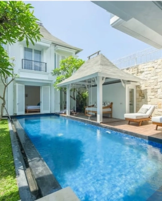Desain semi open living villa mewah Berawa Canggu