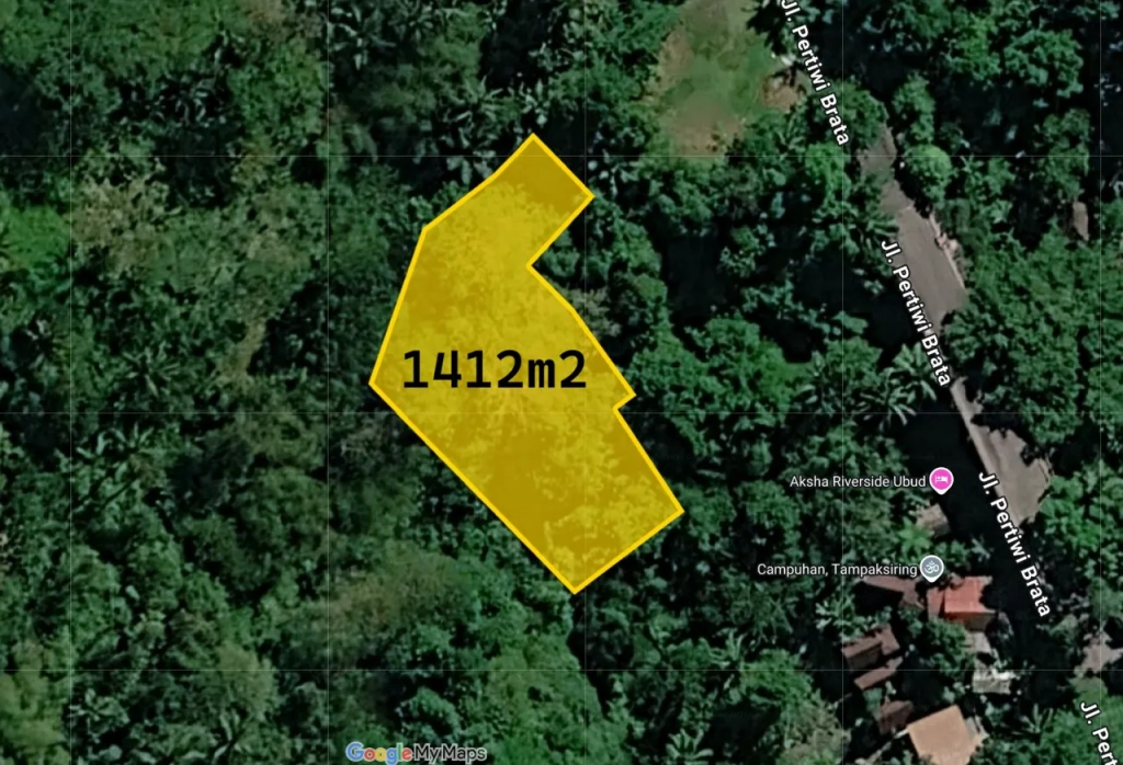 Dijual tanah 14 are pinggir sungai Campuhan Tampaksiring Gianyar menghadap Aksha River Side Villa.